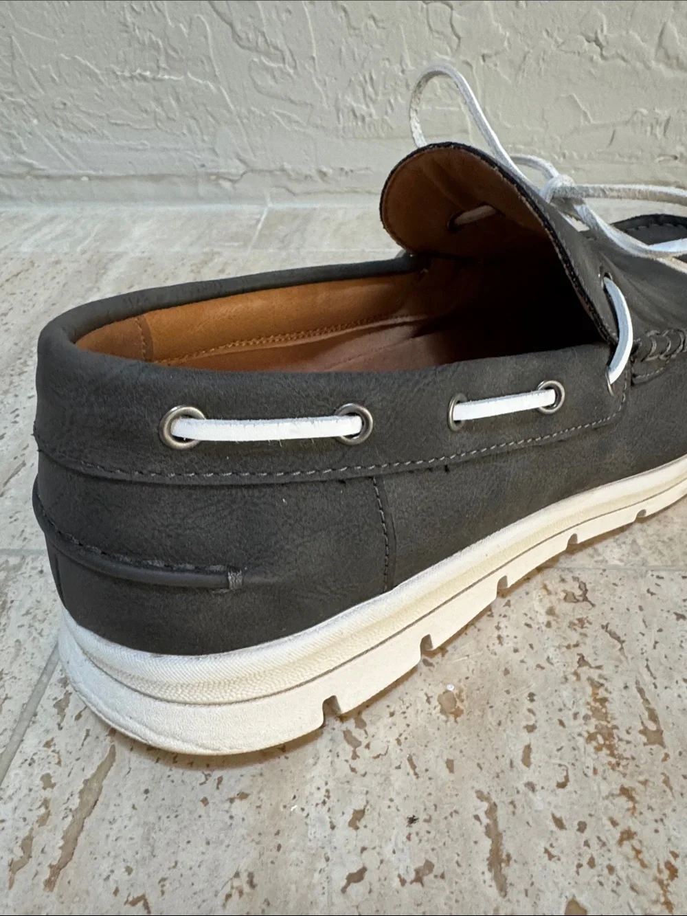 Crown Vintage Men's Navy Boat Shoes with White Laces
